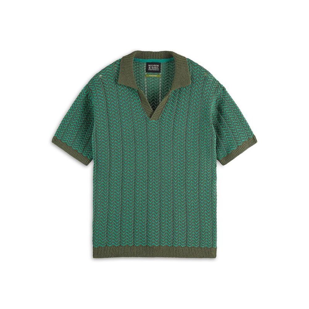 Scotch & Soda Mens Chevron Open Texture Polo Sweater, Green, L, DM